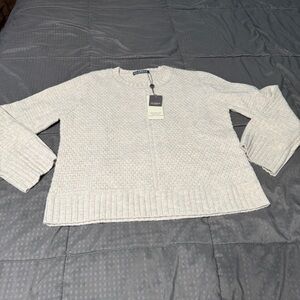 alashan cashmere merino Kaylee Textured Crew Neck Sweater Buff Size Small New